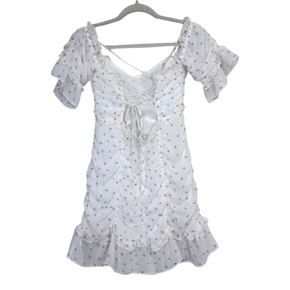 For Love Lemons x Jamie King White Mini Dress Coquette Ruffle Moon Stars Size M - Picture 2 of 7
